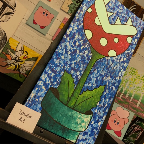 Mario themed Piranha Plant Painting - Abstract Style -Fun Art Wall Decor - Gamer - Picture 2 of 2